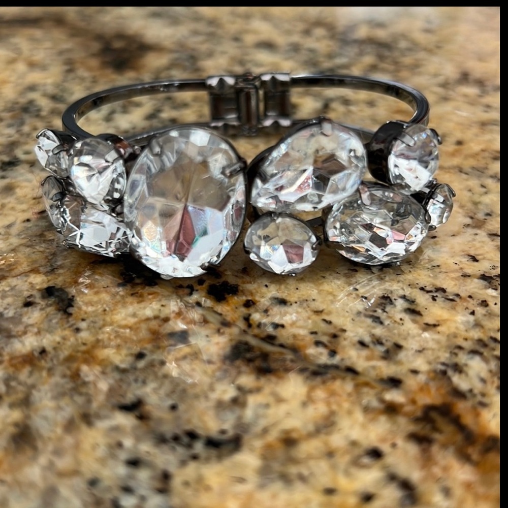 Express Silver Faux ‘Diamond’ Bling Brushed Metal Bangle Bracelet